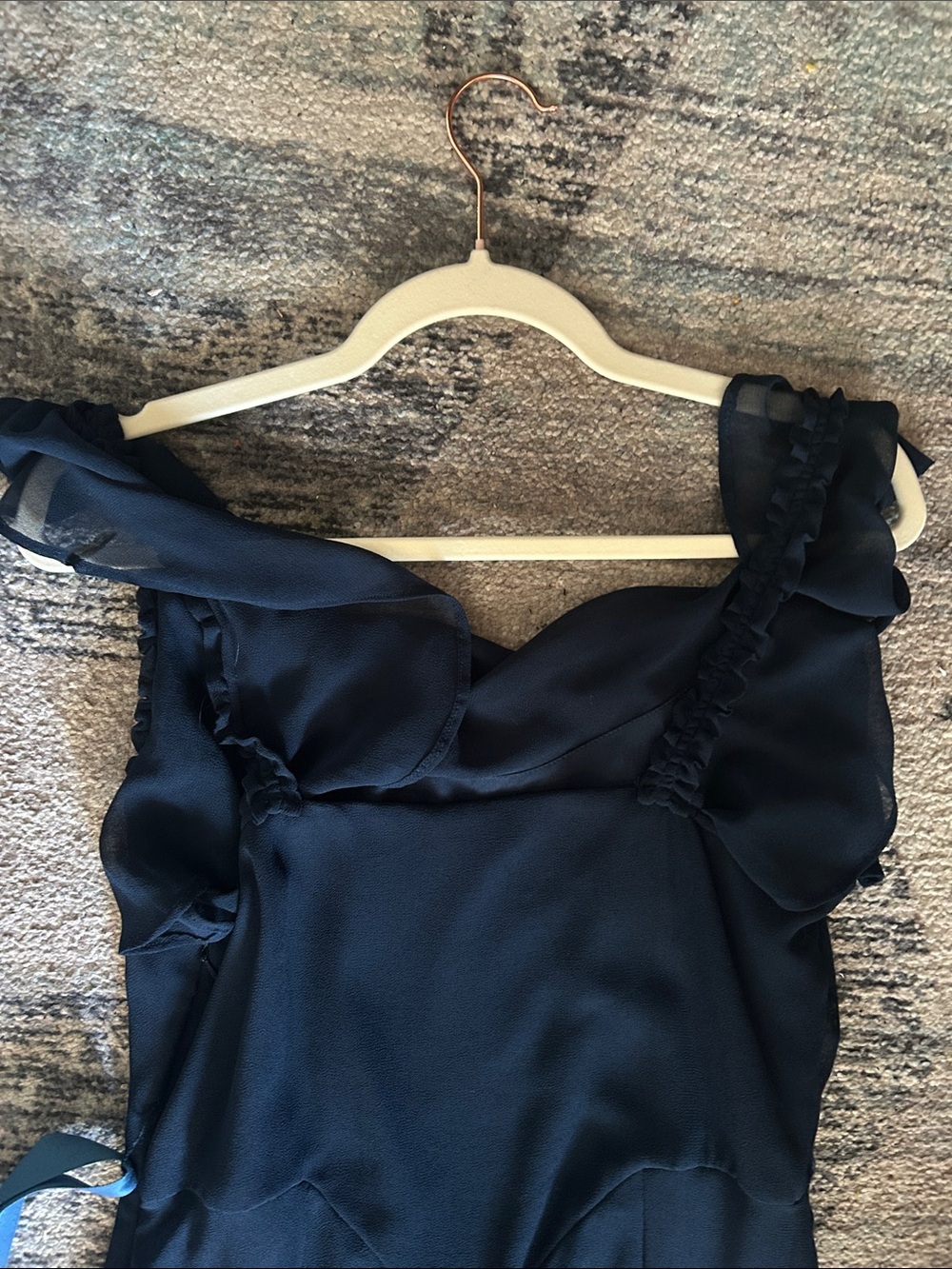 ASOS Navy Blue Maxi Dress with Ruffled Shoulders - Picture 7 of 9